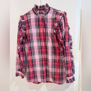J. Crew Kids Pink and Red Plaid Ruffle Shirt